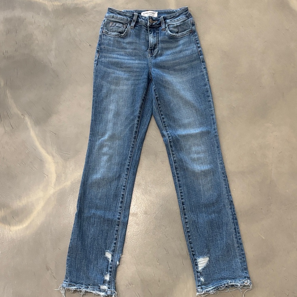 Flying Monkey Distressed Blue Straight Leg Jeans